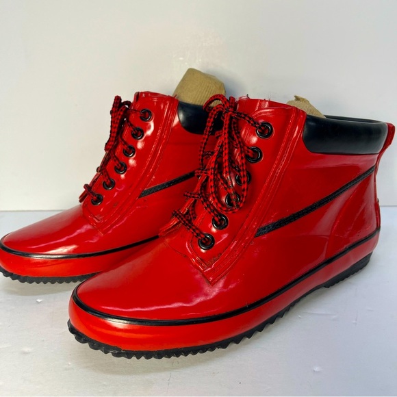 Vtg SPORTO Women’s Lowcut Red Boots Waterproof Rubber Size 5 Duck Booties 80’s - Picture 1 of 11